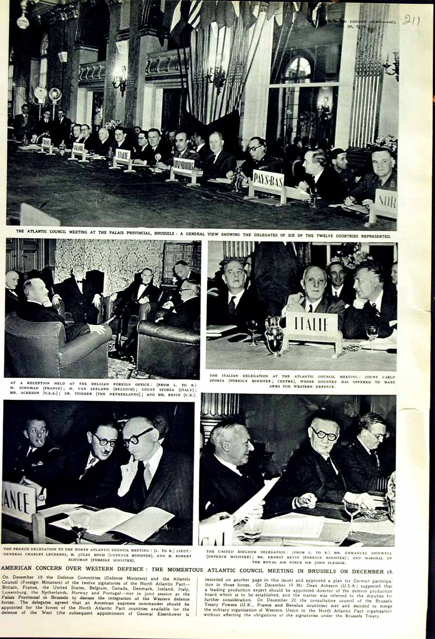 Old Vintage Print 1950 Atlantic Council Brussels Bevin Shinwell Slessor 20th