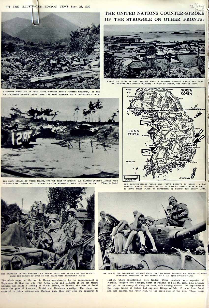 Original Old Vintage Print 1950 Florence Nightingale Korea War Siers Map Tanks