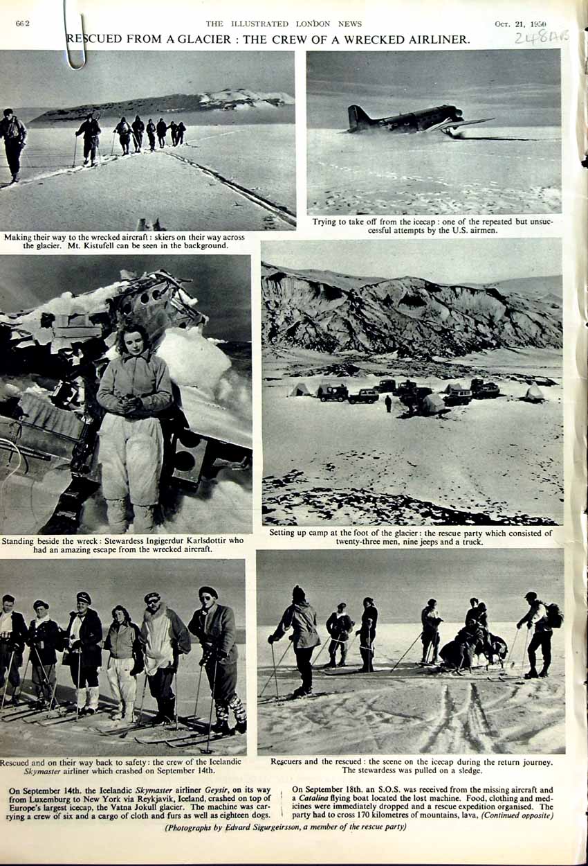 Old Vintage Print 1950 Icelandic Skymaster Airliner Crash Marble Science 20th