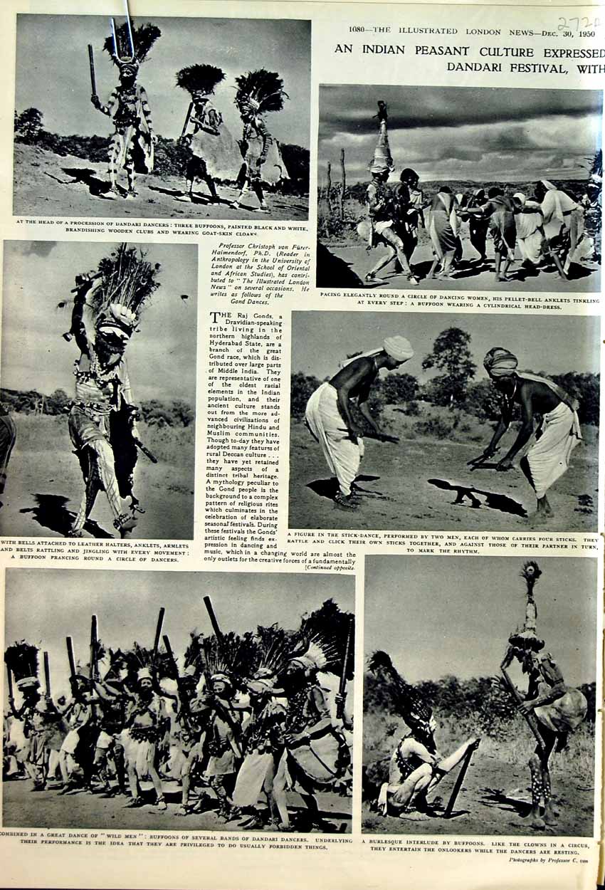 Antique Old Print 1950 Dandari Dancer Indian Culture Fossil Eggs Dinosaur 20th