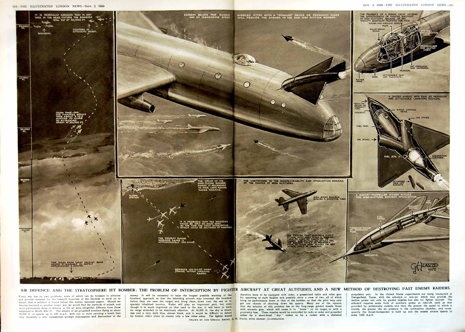 Old Vintage Print 1950 Air Defence Jet Bomber Aeroplane Fighter Aircraft 20th