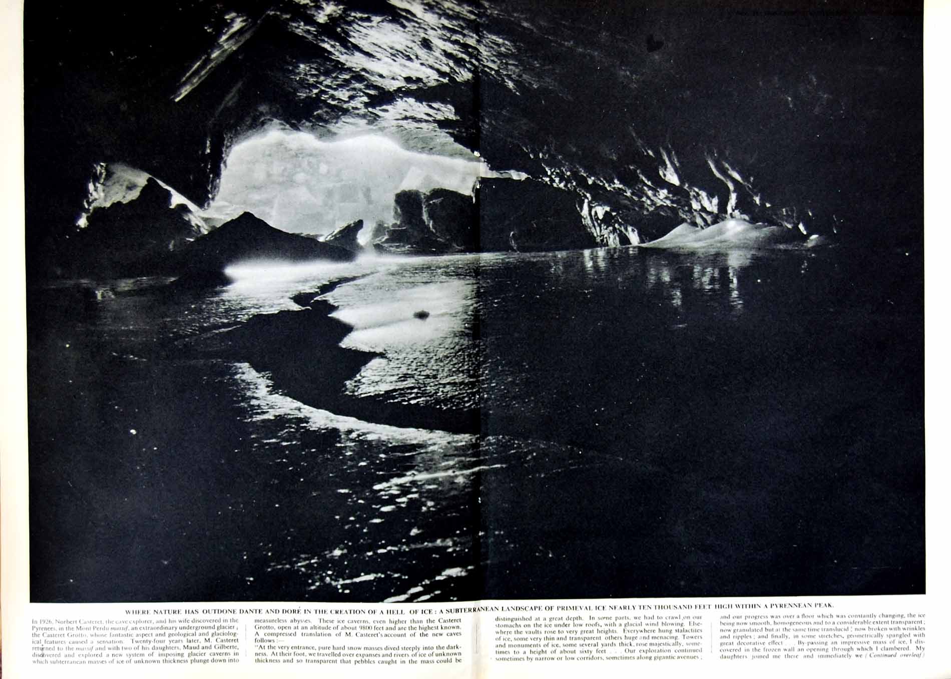 Original Old Vintage Print 1950 Primeval Ice Pyrennean Mountains Glacier Perdu