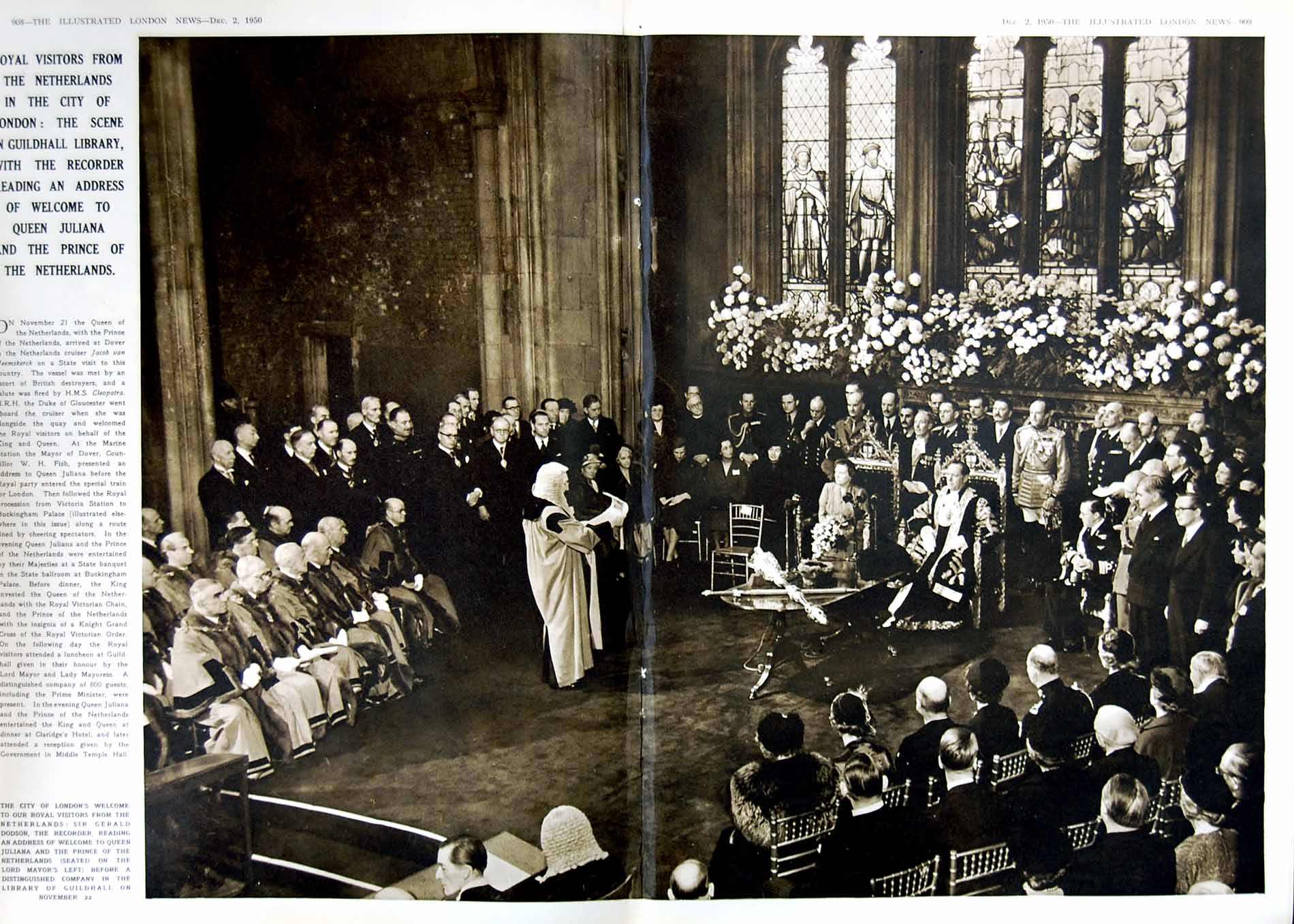 Old Vintage Print 1950 Prince Netherlands Guildhall Queen Juliana London 20th