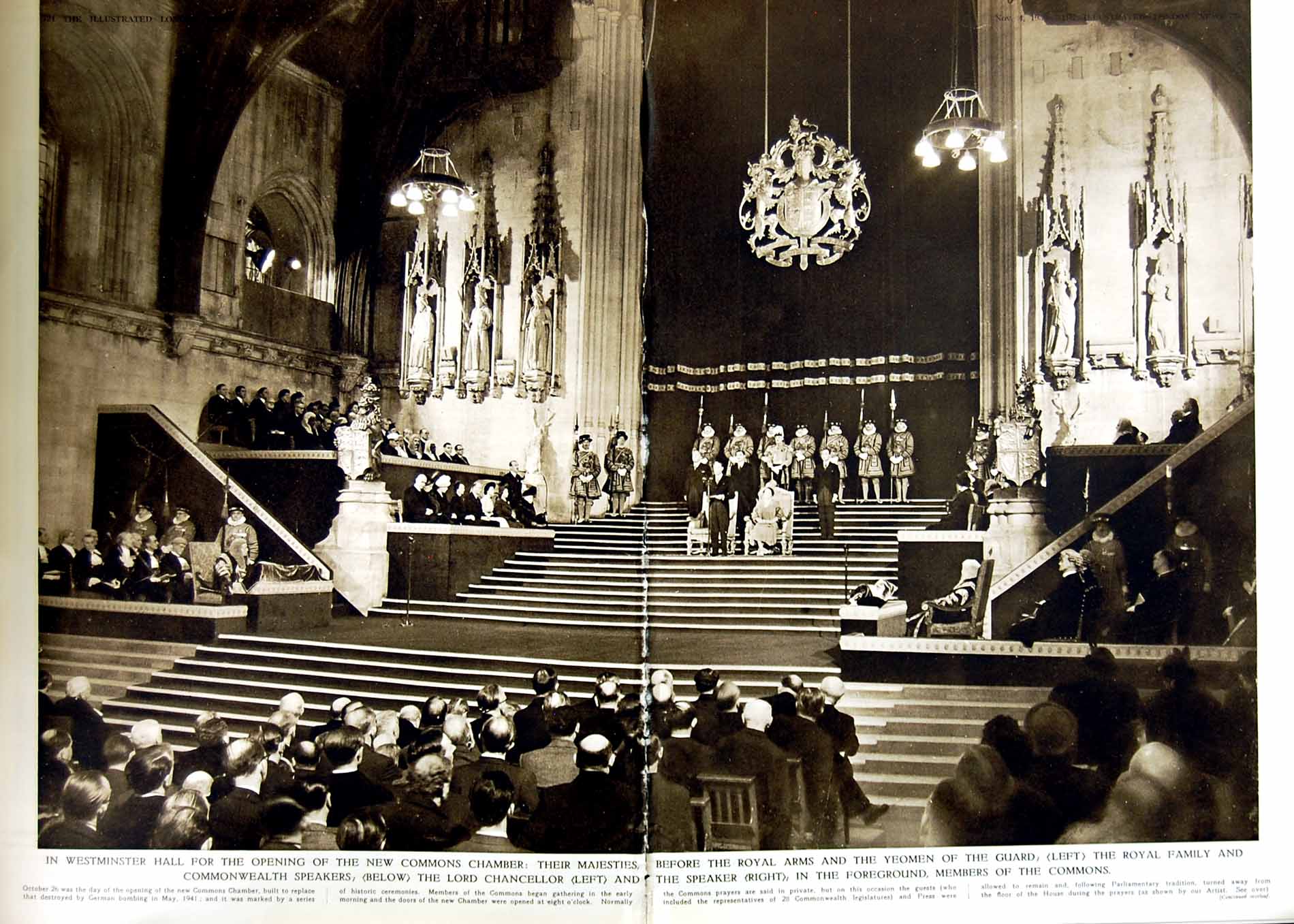 Original Old Vintage Print 1950 Westminster House Commons Chamber Parliament