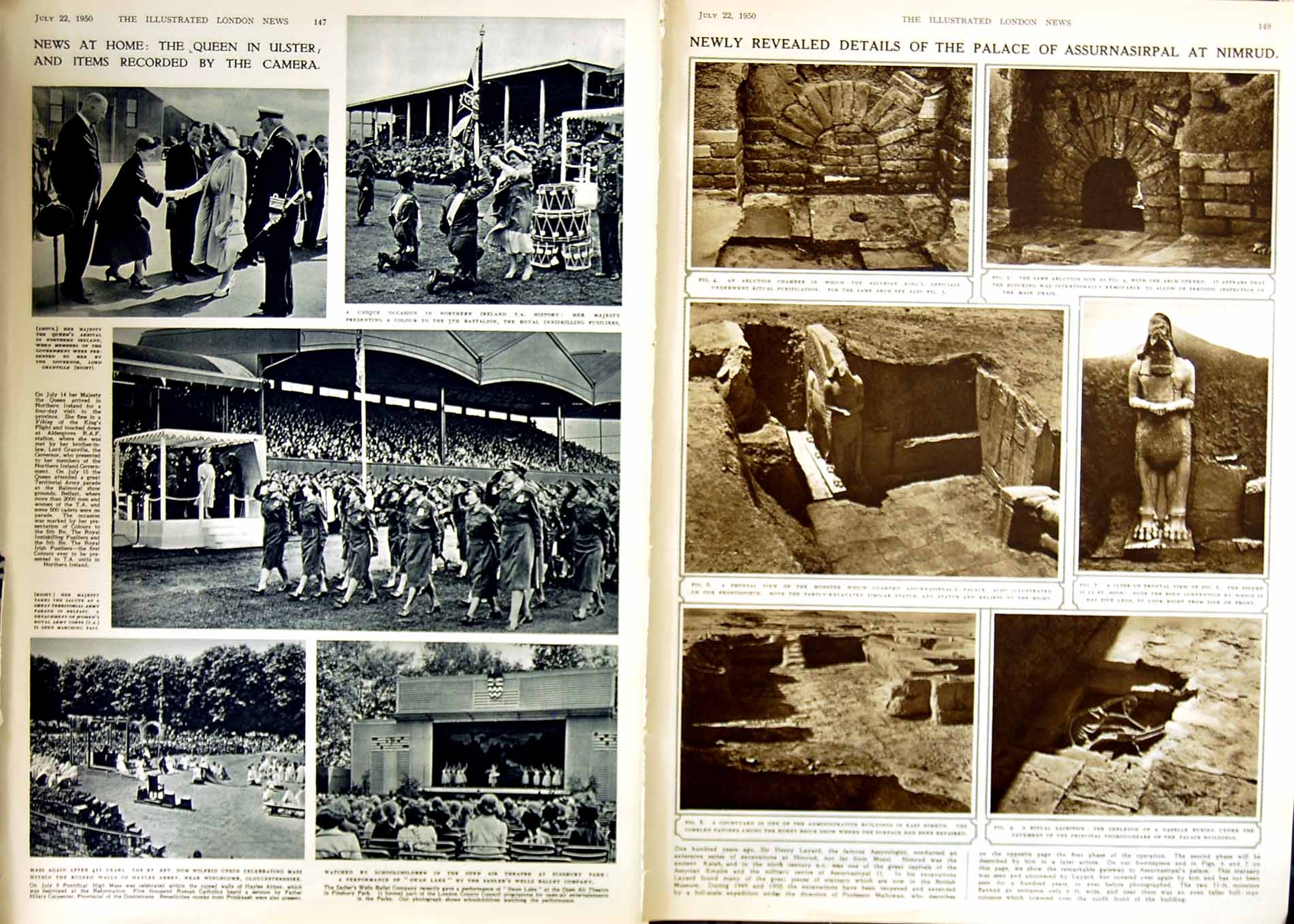 Old Vintage Print 1950 Archaeology Assyrian Assurnasirpal Ivory Nimrud 20th