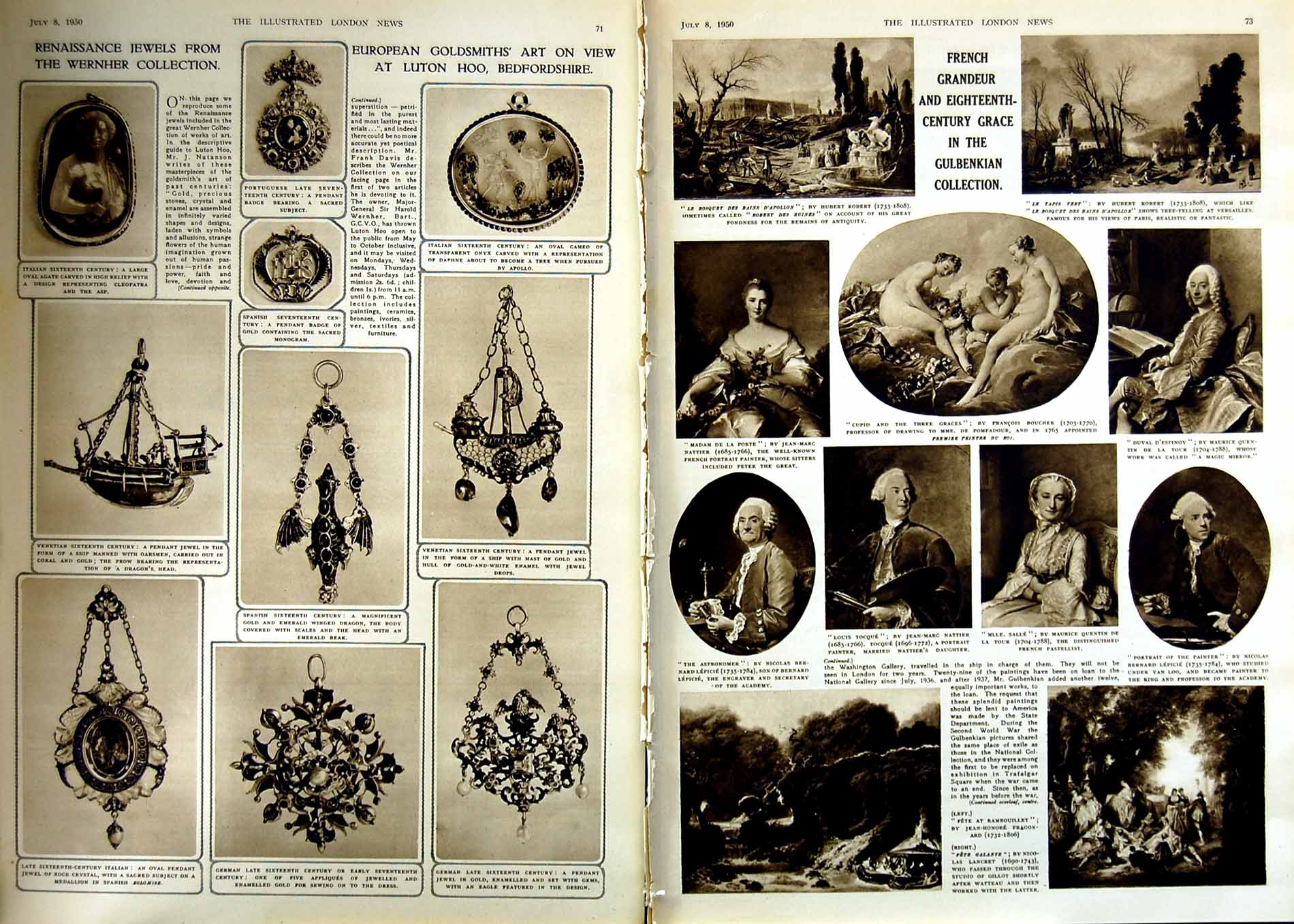 Original Old Vintage Print 1950 French Art Gulbenkian Nattier Portraits Venice