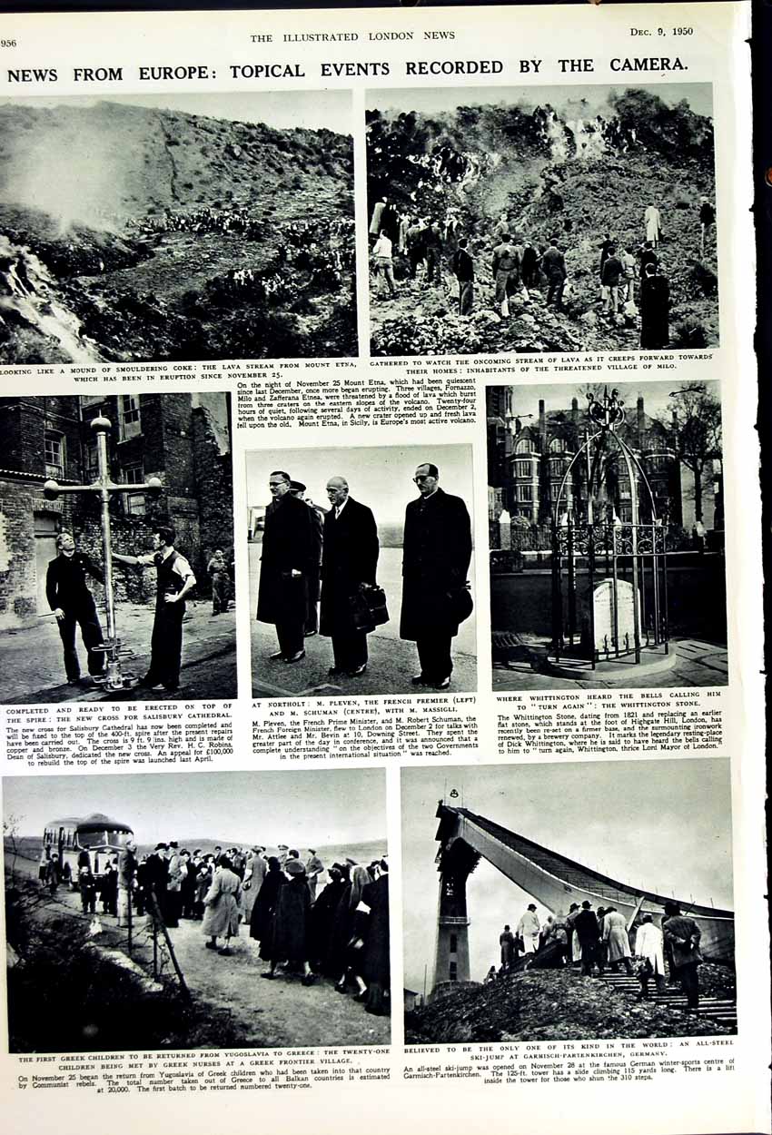 Old Vintage Print 1950 Clement Attlee British Minister Europe Mount Etna 20th