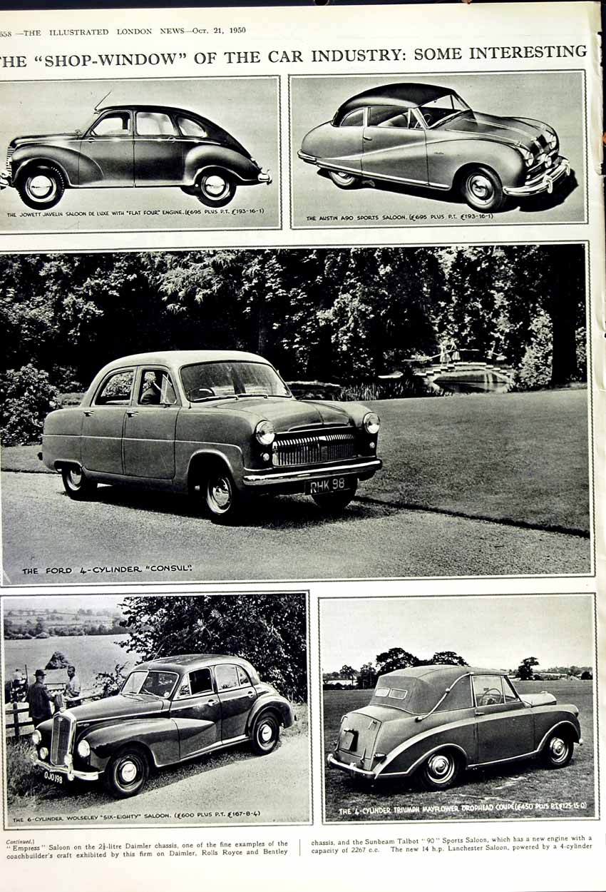 Old Vintage Print 1950 Earls Court British Cars Consul Triumph Wolseley 20th