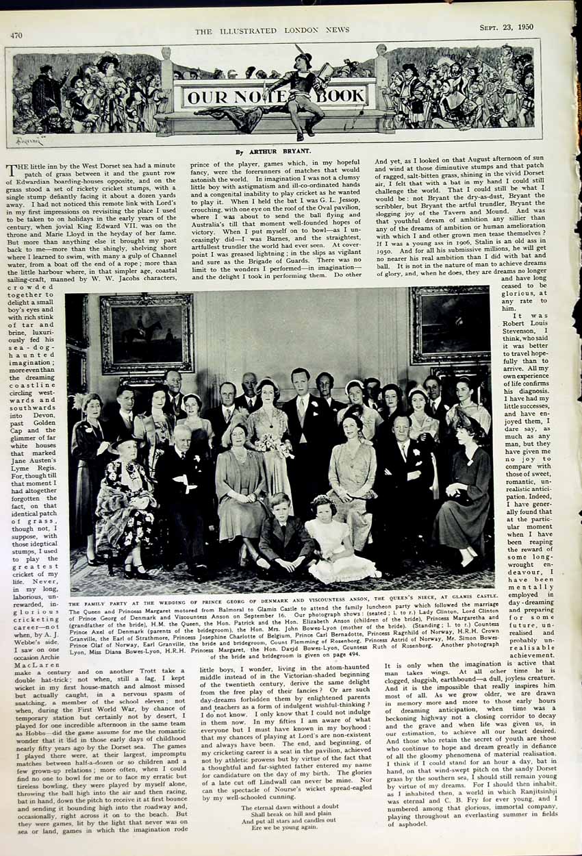 Antique Old Print 1950 Princess Elizabeth Baby Anne Prince George Denmark 20th