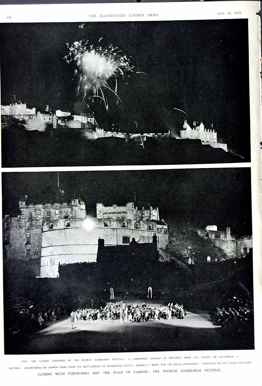 Antique Old Print 1950 King Queen Braemar Caber Highland Edinburgh Castle 20th