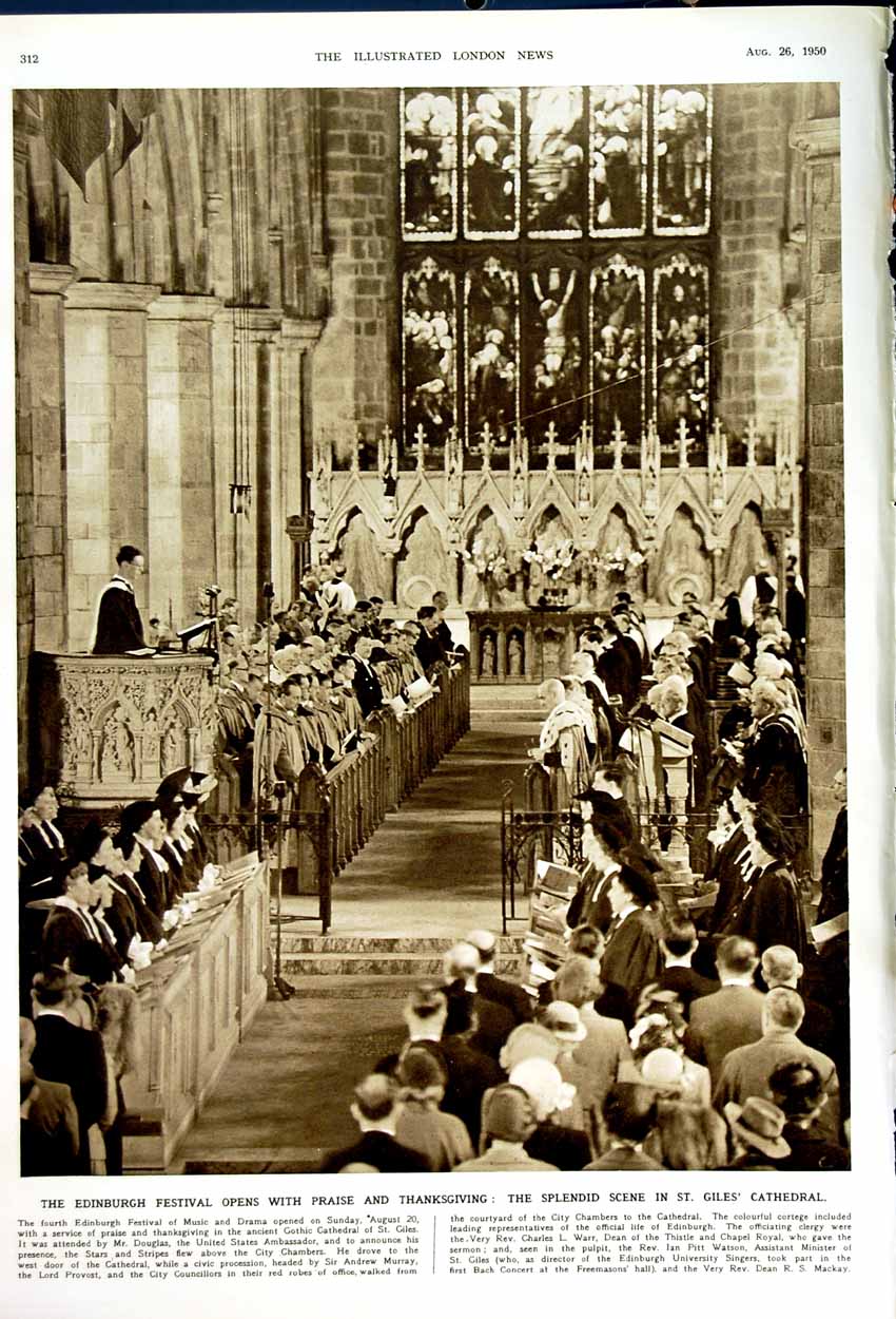 Antique Old Print 1950 Giles Cathedral Edinburgh Eden Attlee Dublin Horse 20th