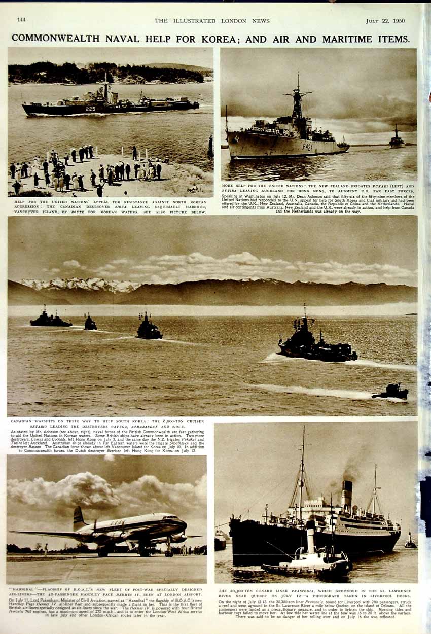 Antique Old Print 1950 Yacht Race Mariella Jenetta Clyde Korea War Cayuga 20th