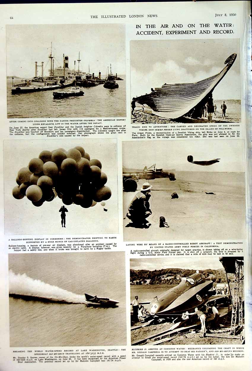 Old Vintage Print 1950 Agricultural Show Norfolk Queen Ships Speedboat 20th