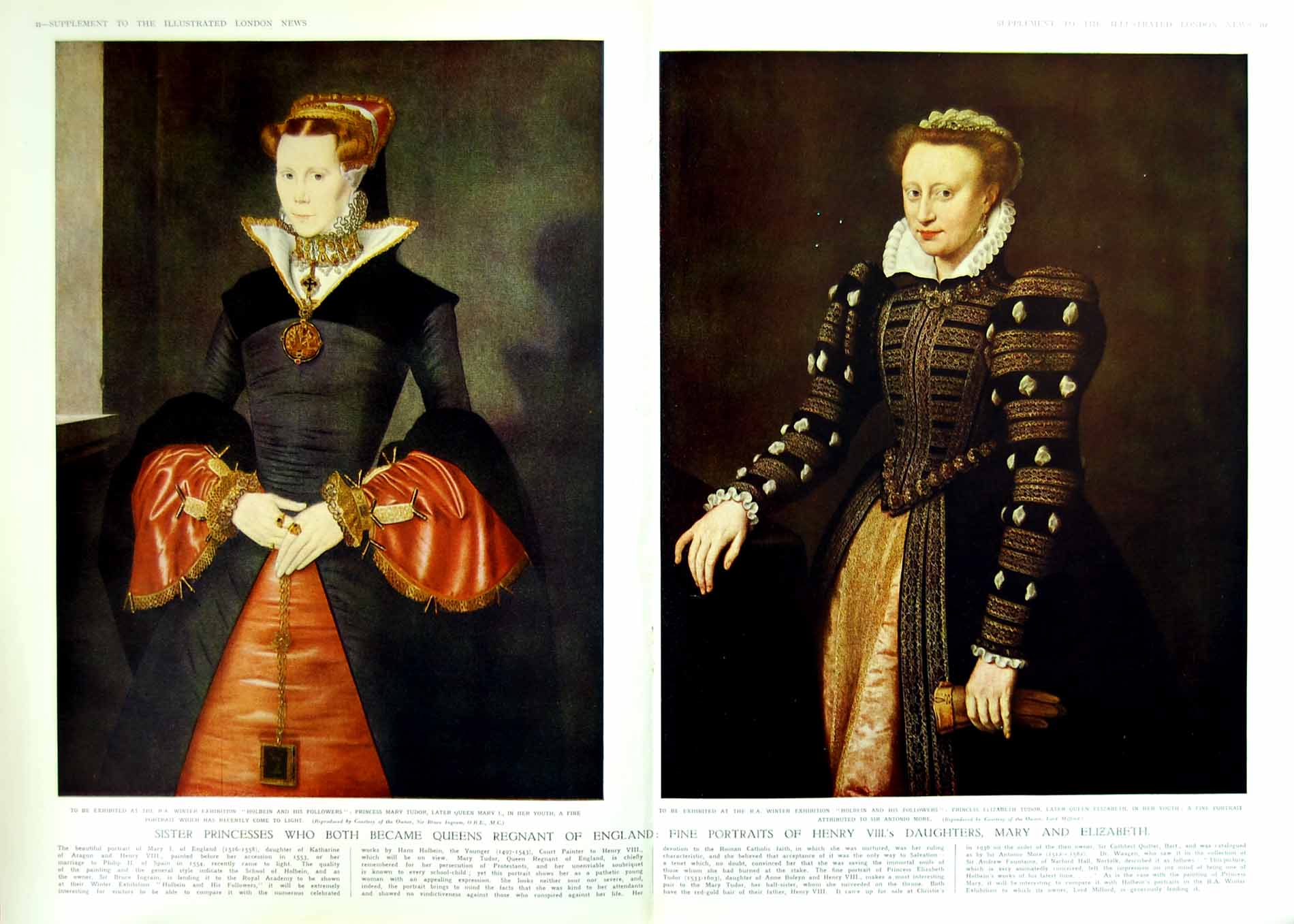Original Old Vintage Print 1950 Princess Mary Elizabeth King Henry Viii Salvia