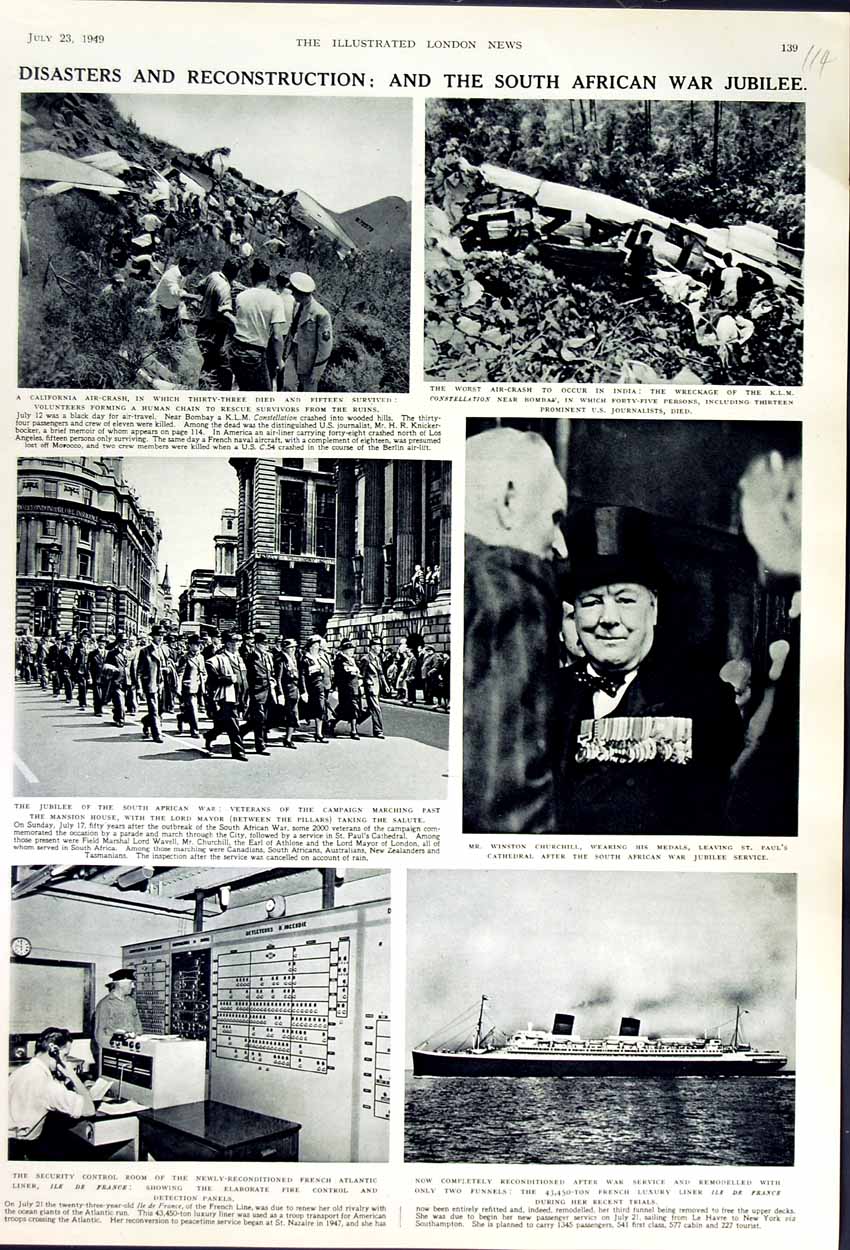 Original Old Vintage Print 1949 South African War Jubilee Ship Ile De France
