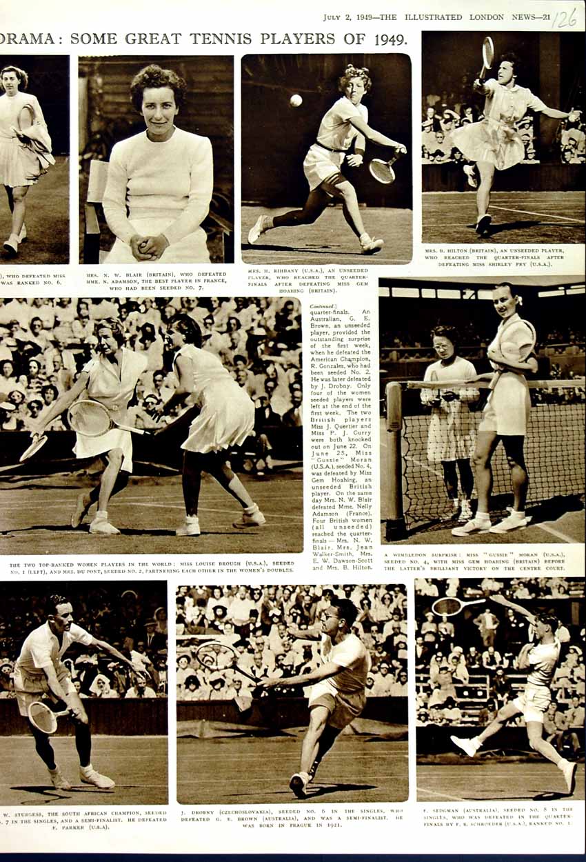 Original Old Vintage Print 1949 Tennis Sport Drobny Sedgman Sturgess Brough