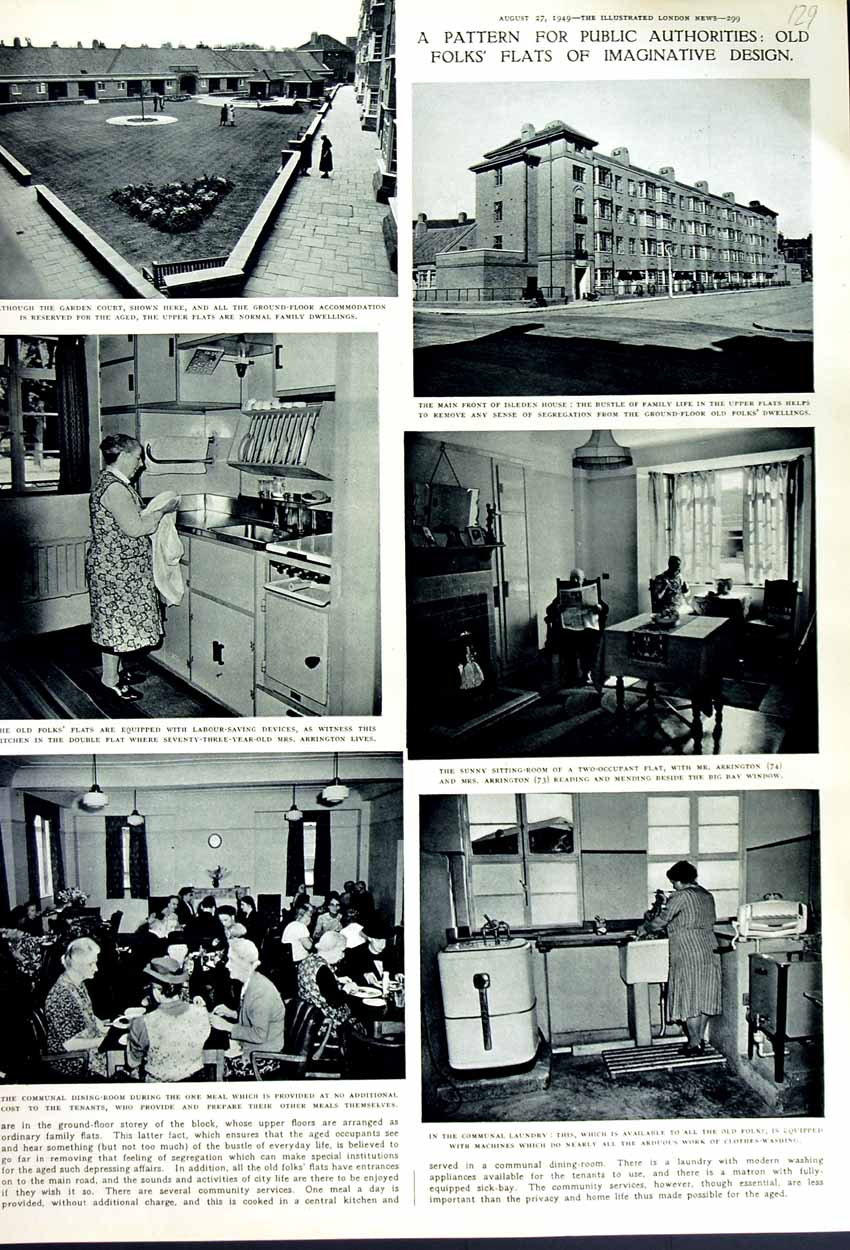 Original Old Vintage Print 1949 Folk'S Flats Accommodation Arrington Isleden