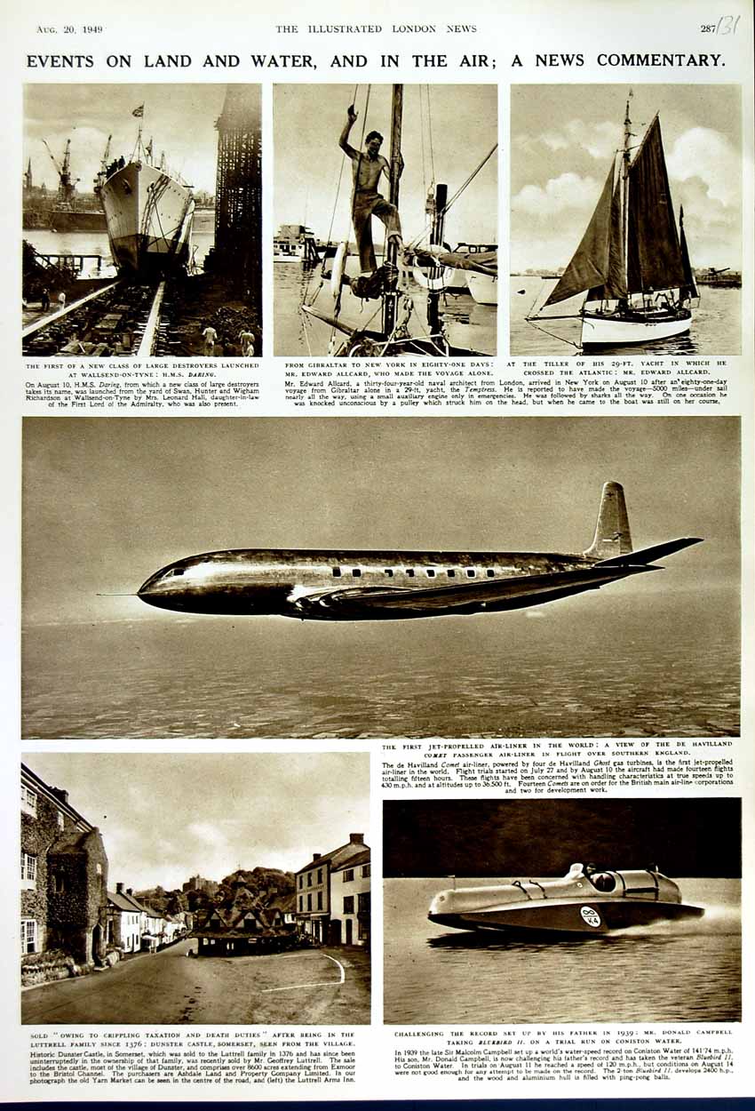 Original Old Vintage Print 1949 Jet-Propelled Air-Liner Comet Bluebird Campbell