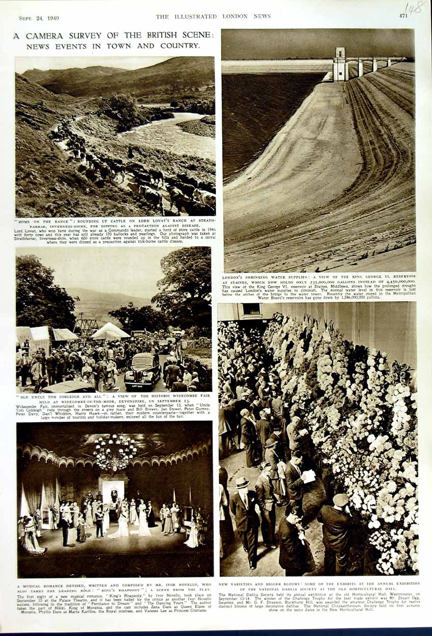 Old Vintage Print 1949 London Water Supply King George Reservoir Theatre 20th