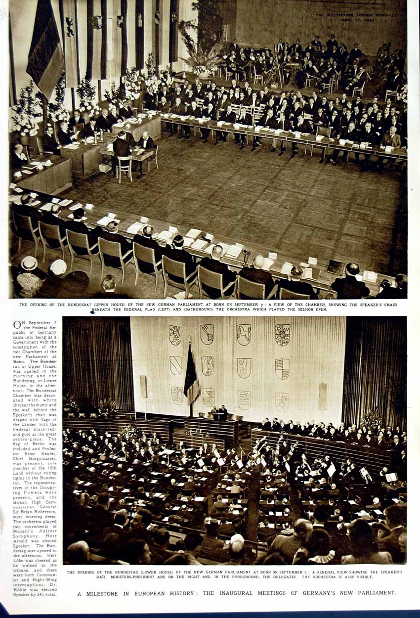 Old Vintage Print 1949 Germany New Parliament Meeting Bundestag Orchestra 20th