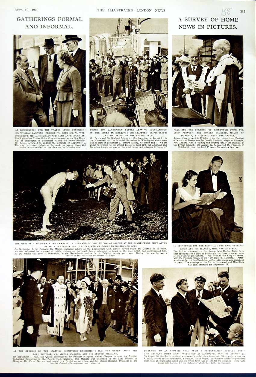 Old Vintage Print 1949 Queen Fernand Moulin Colin Stanley Smith Edinburgh 20th