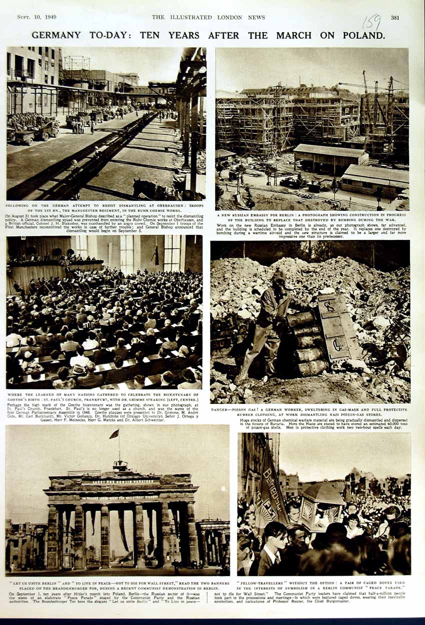 Original Old Vintage Print 1949 Germany Berlin Brandenburger Oberhausen Russian