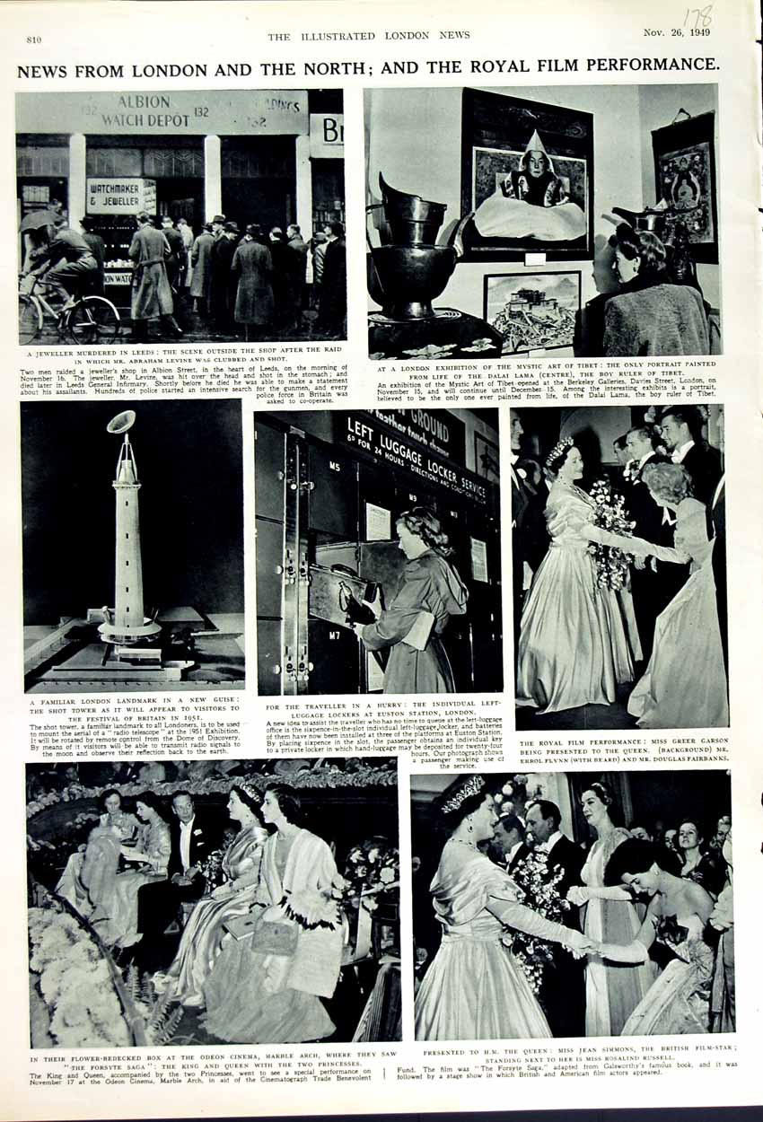 Old Vintage Print 1949 Royal Film Performance London Queen Simmons Cinema 20th