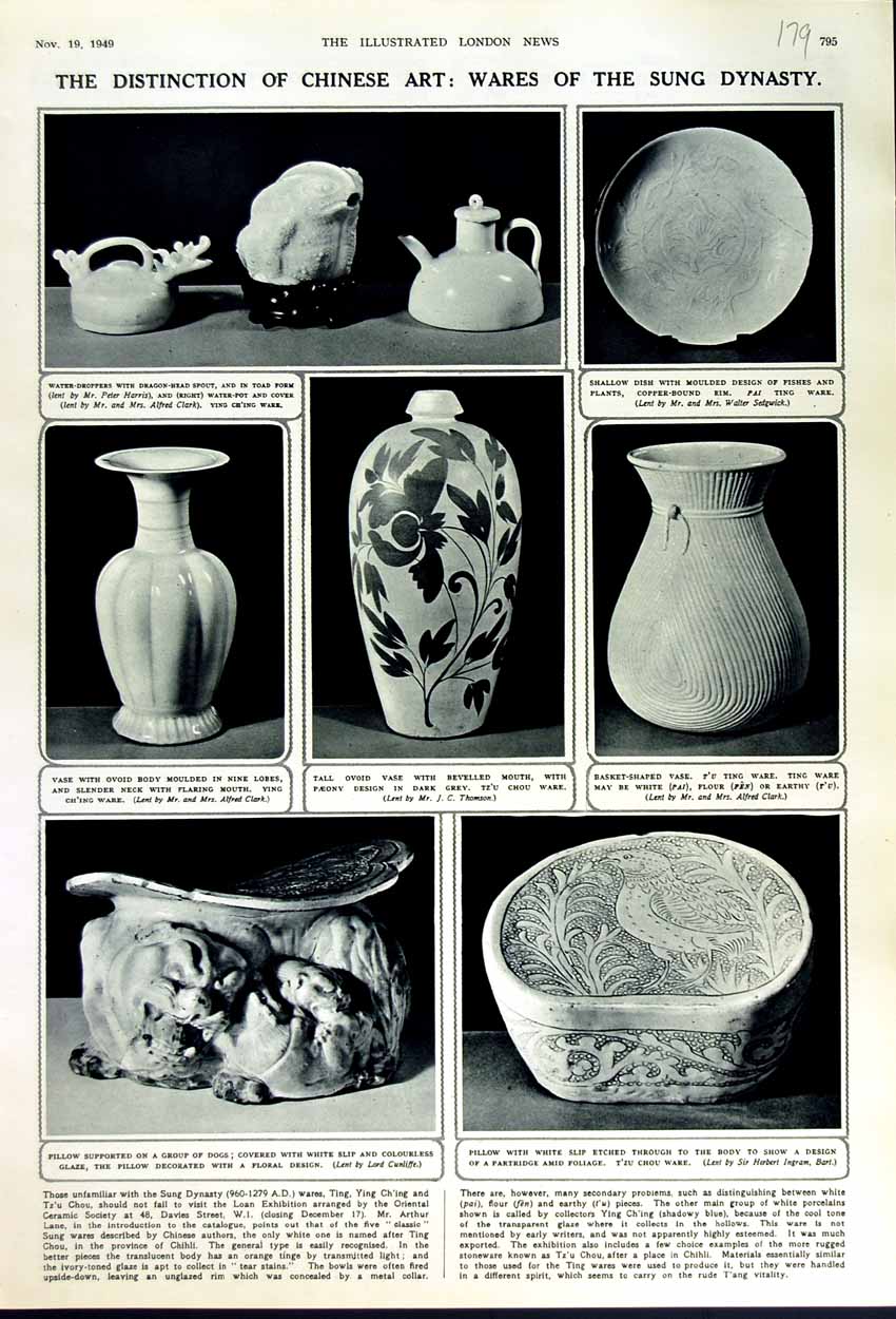 Old Vintage Print 1949 Chinese Art Sung Dynasty Dish Ceramics T.Zu Chou 20th