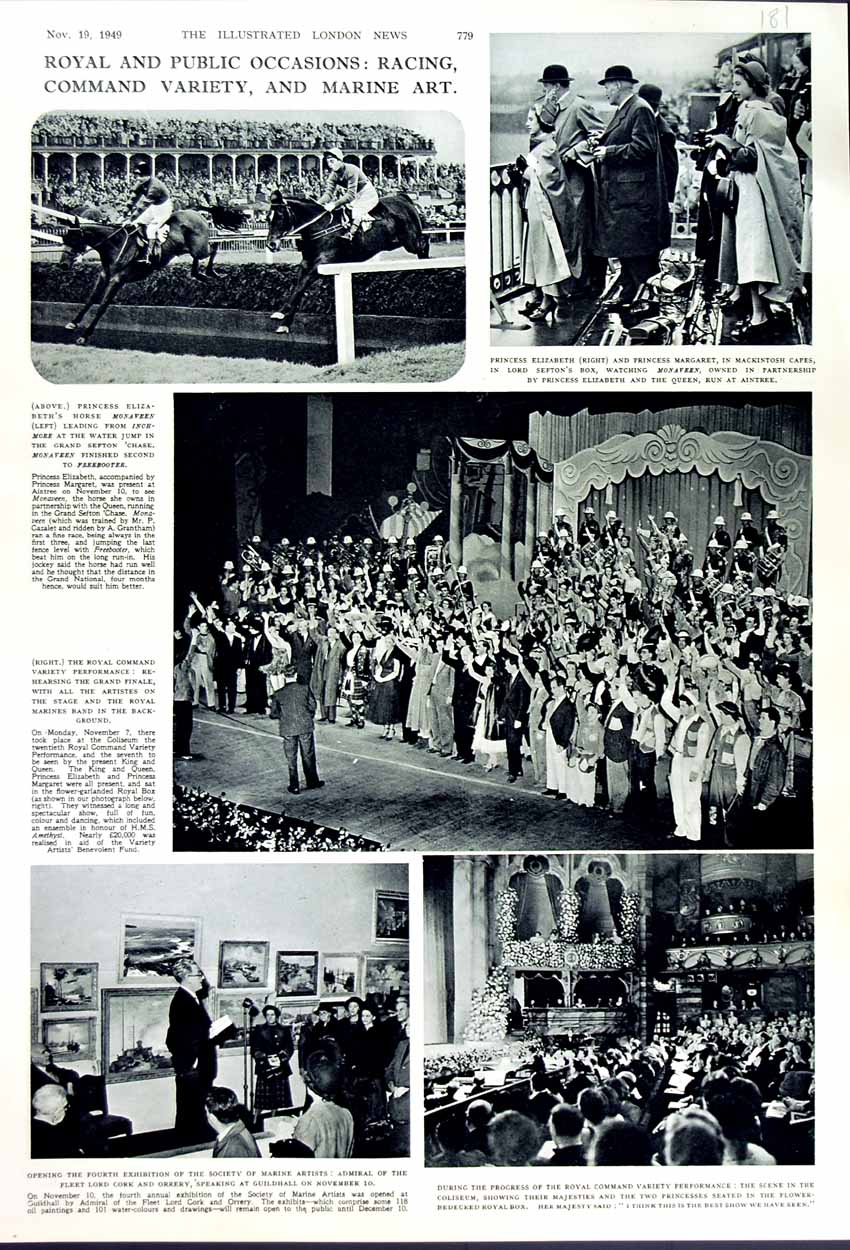 Old Vintage Print 1949 Horse Race Princess Elizabeth Variety Performance 20th
