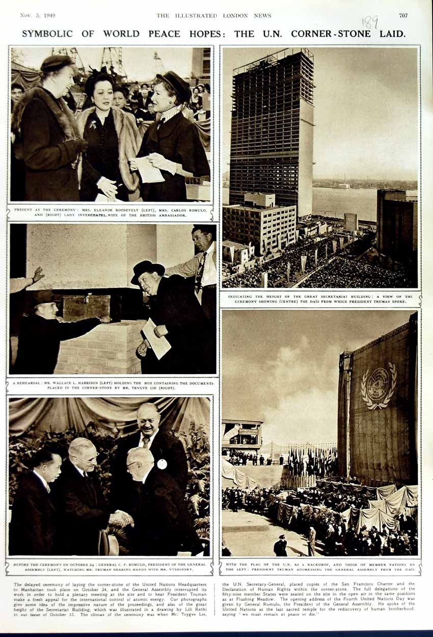 Original Old Vintage Print 1949 U.N Romulo Truman Roosevelt Harrison Trygve Lie