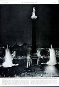 Old Vintage Print 1949 Nelson Statue Fountains Floodlit Trafalgar Square 20th