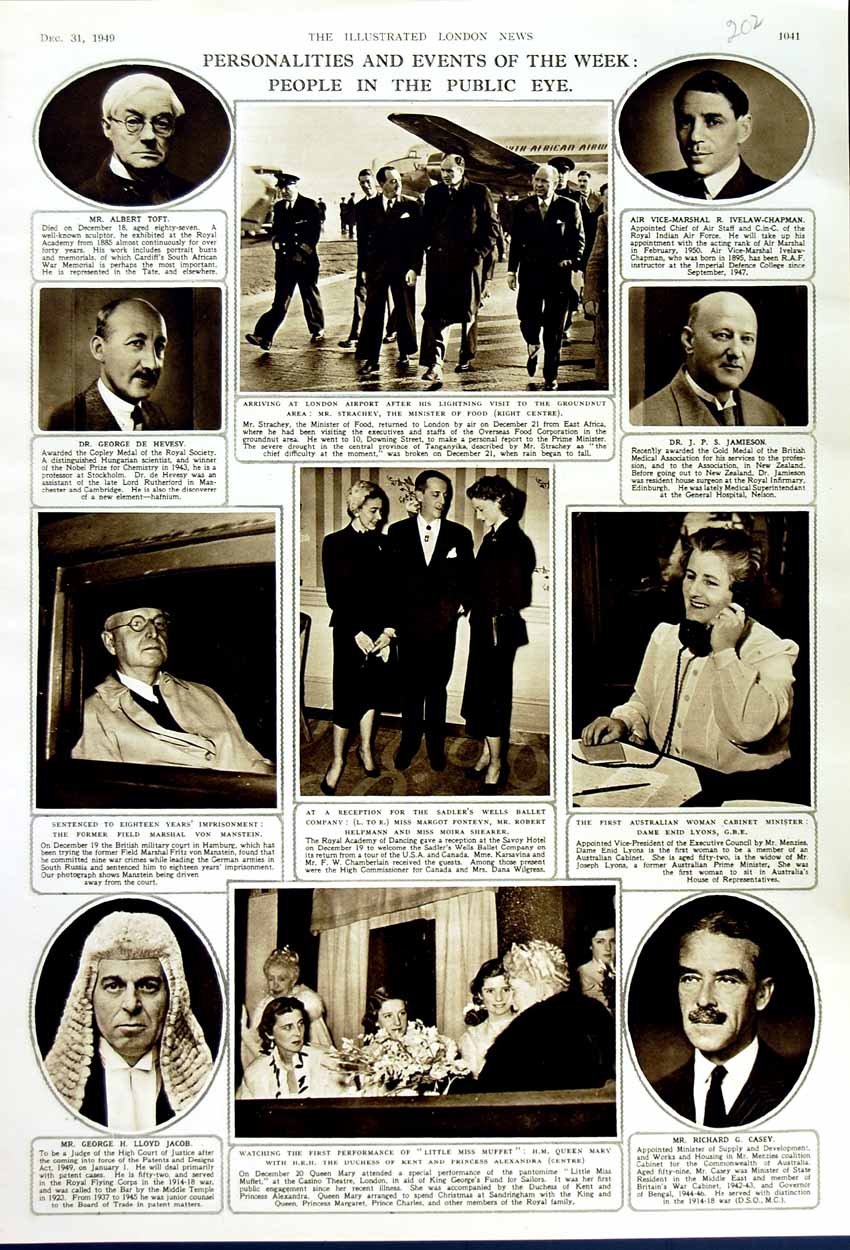 Old Vintage Print 1949 Theatre Royal Family Lyons Fonteyn Manstein Hevesy 20th