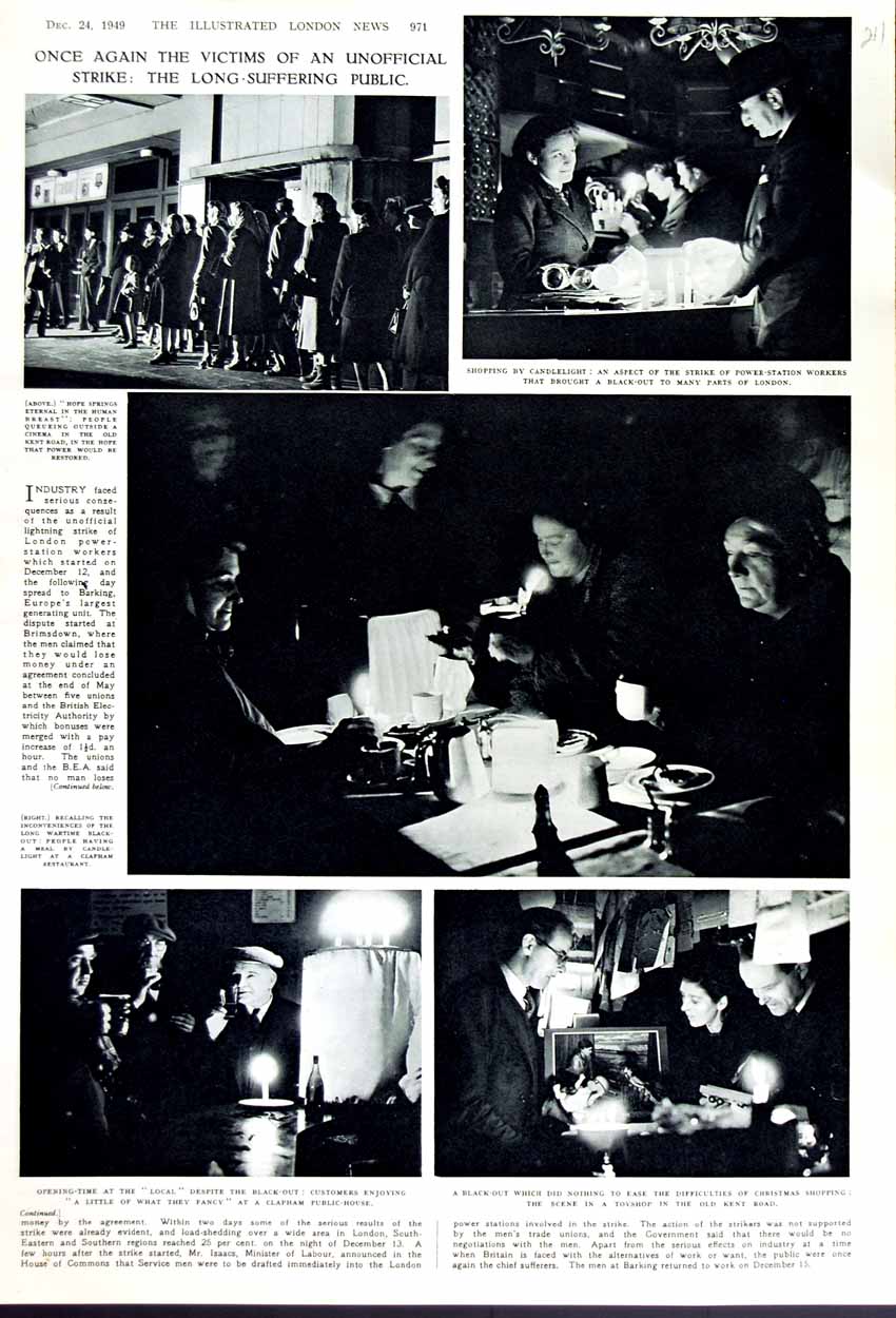 Original Old Vintage Print 1949 Industry Workers Strike Power Station London