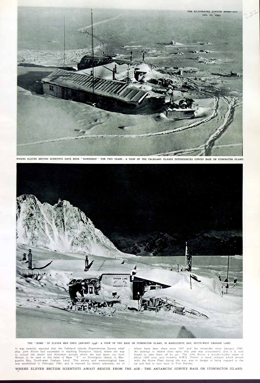 Original Old Vintage Print 1949 British Scientists Antarctic Stonington Island