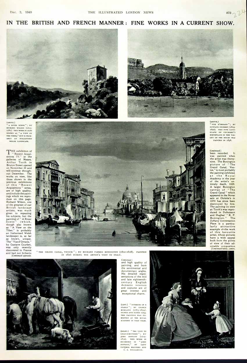Original Old Vintage Print 1949 Art Canal Venice Zoffany River Welsh Landscape