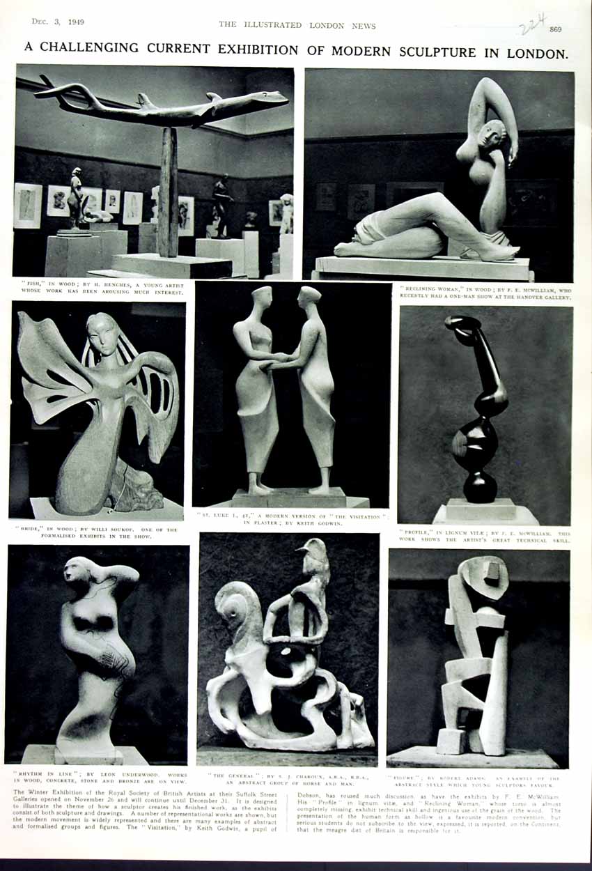 Original Old Vintage Print 1949 Sculpture London Leon Underwood Henghes Adams