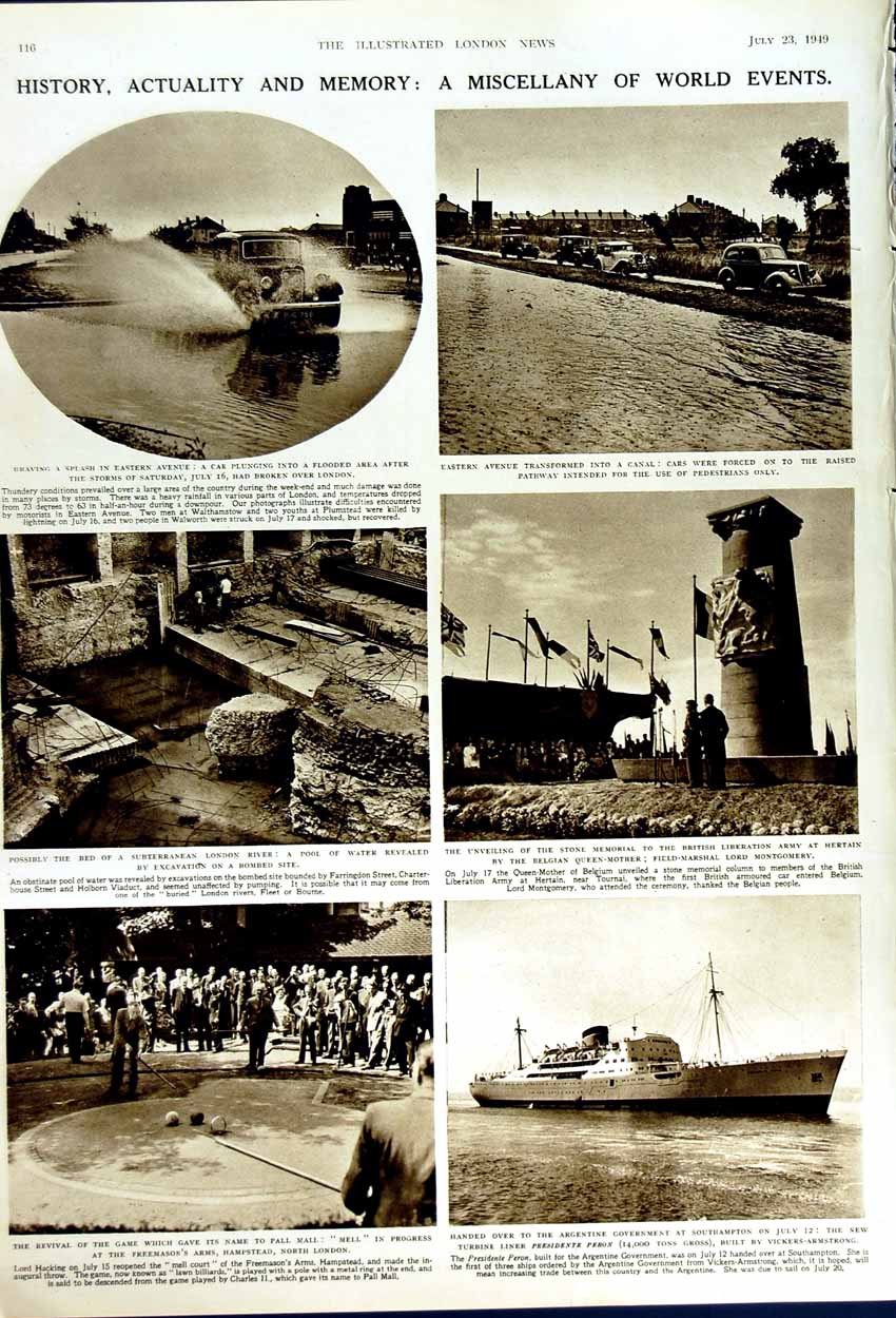 Old Vintage Print 1949 Athletics Finlay Paterson German Bomb Ship London 20th