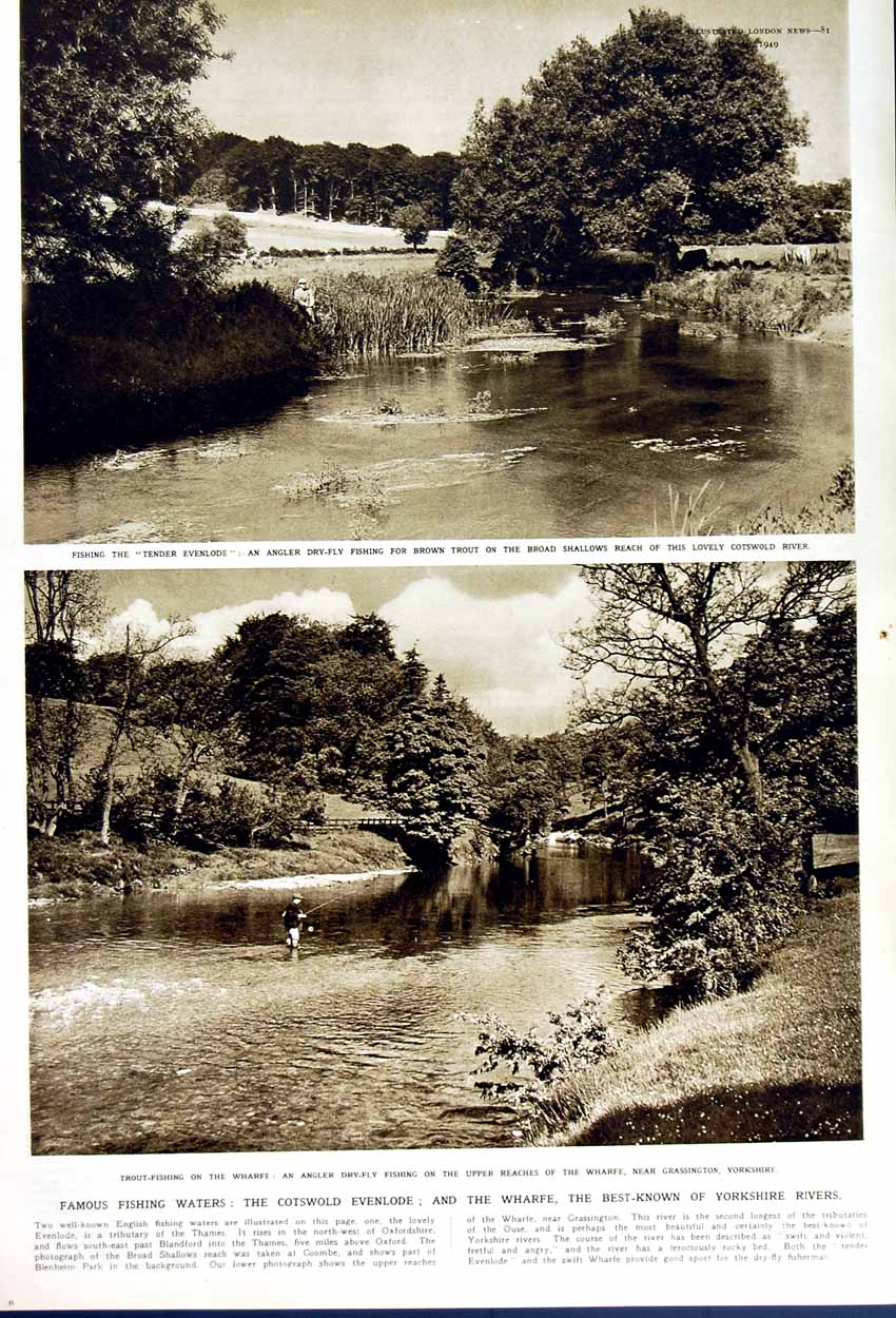 Original Old Vintage Print 1949 Stafford Cripps Snyder Fishing Yorkshire Cotsw2