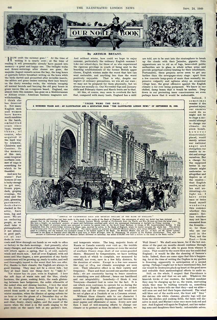 Original Old Vintage Print 1949 Stafford Cripps Chancellor Bank England London