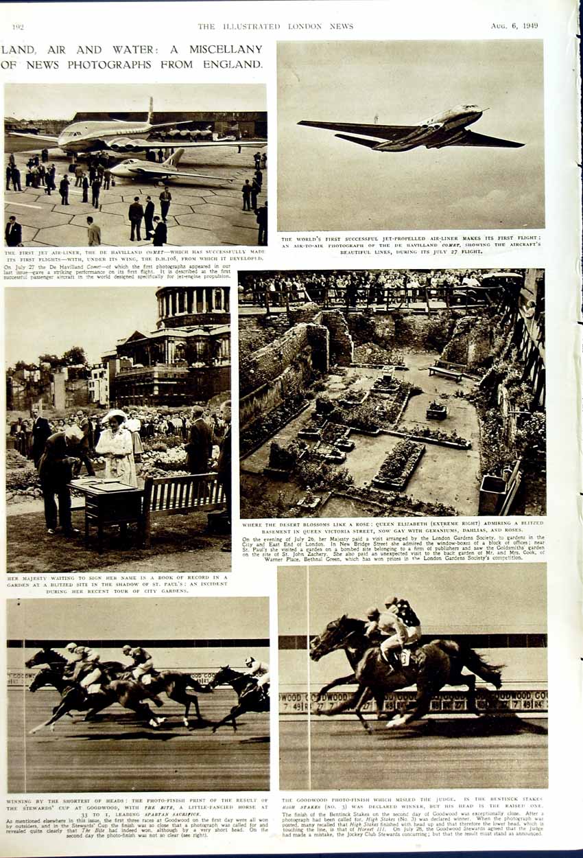 Original Old Vintage Print 1949 Blackpool Beach Goodwood Horse Sport Air-Liner