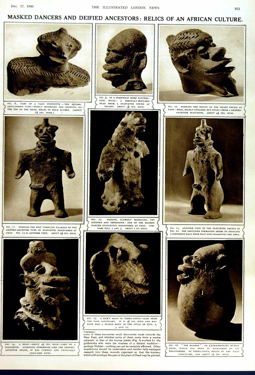 Old Vintage Print 1949 Tyne Tunnels U.S Senate Albert Hall African Masks 20th