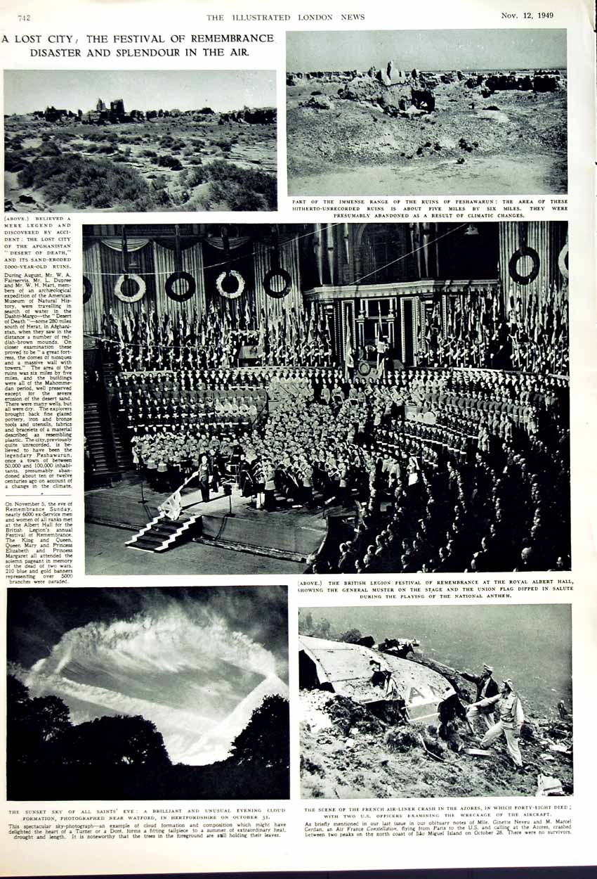 Old Vintage Print 1949 Transport Inventions Train Albert Hall Air Crash 20th