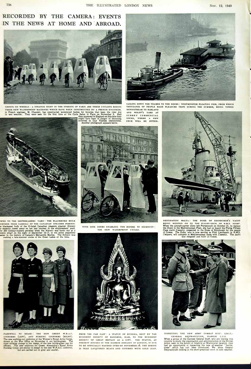 Old Vintage Print 1949 Weizmann Rehovoth Ship Columbus Church Nurse Army 20th