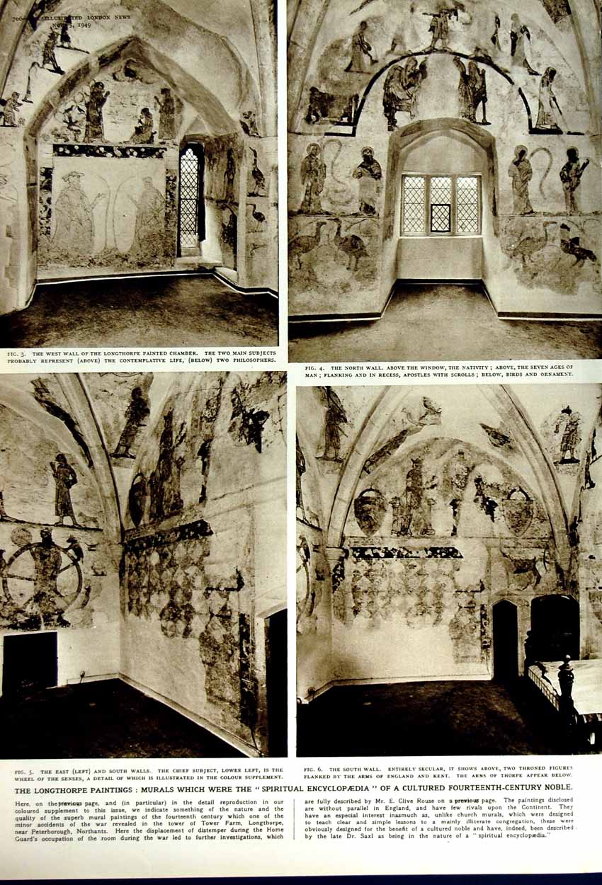 Original Old Vintage Print 1949 Tower Longthorpe Mediaeval Mural Three Kings