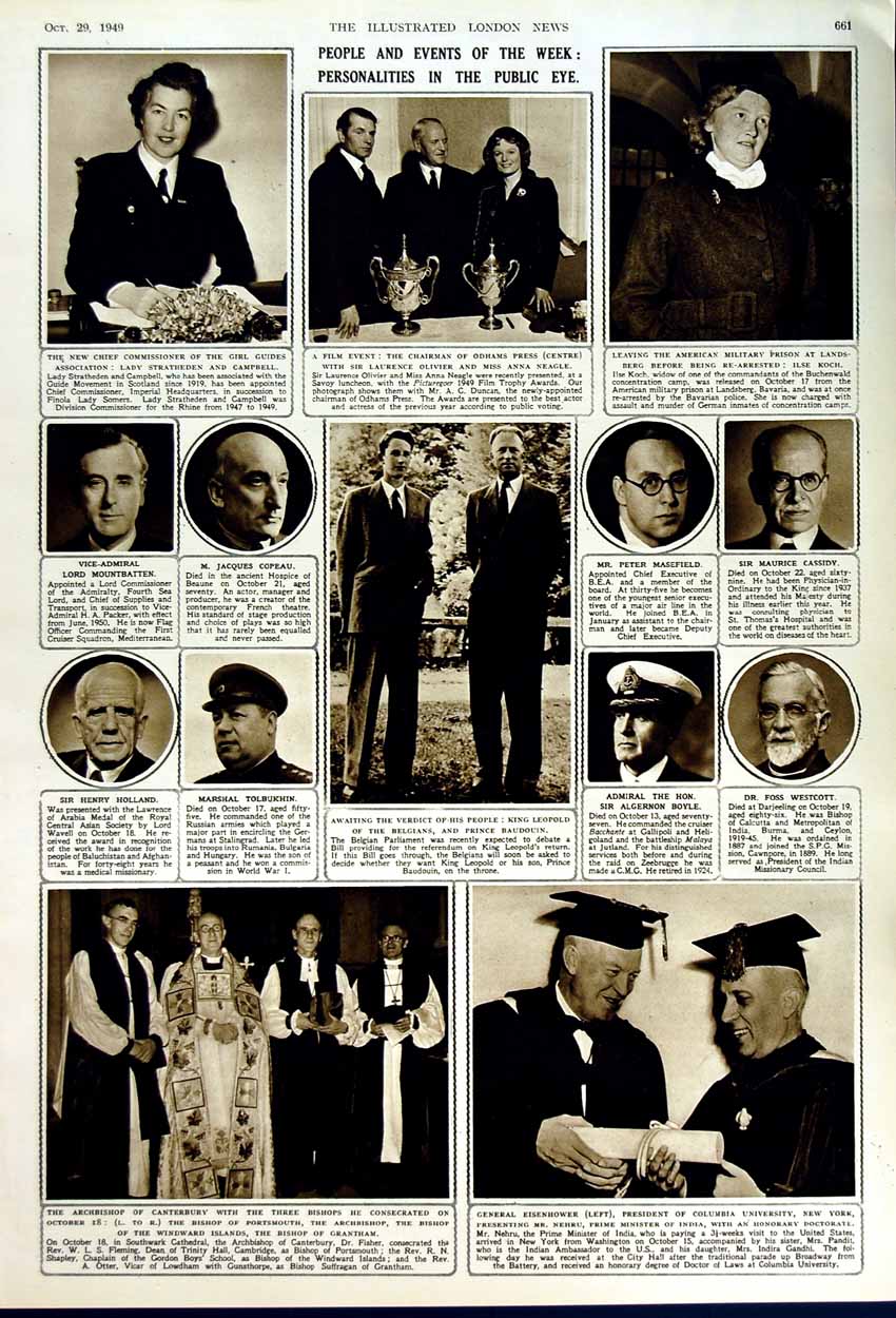 Old Vintage Print 1949 Franco Churchill Prince Charles Clarence Bishops 20th