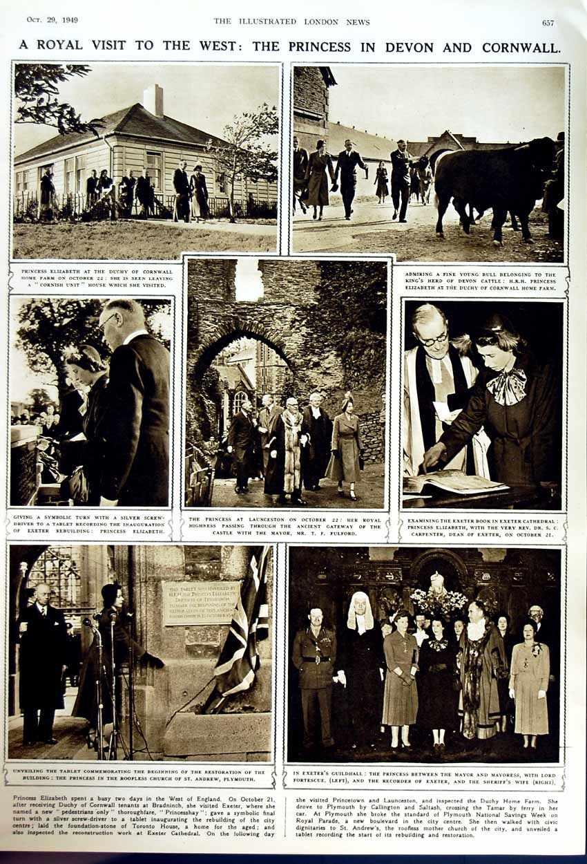 Antique Old Print 1949Cycle Motor Show Earl'S Court Royal Family Cornwall 20th