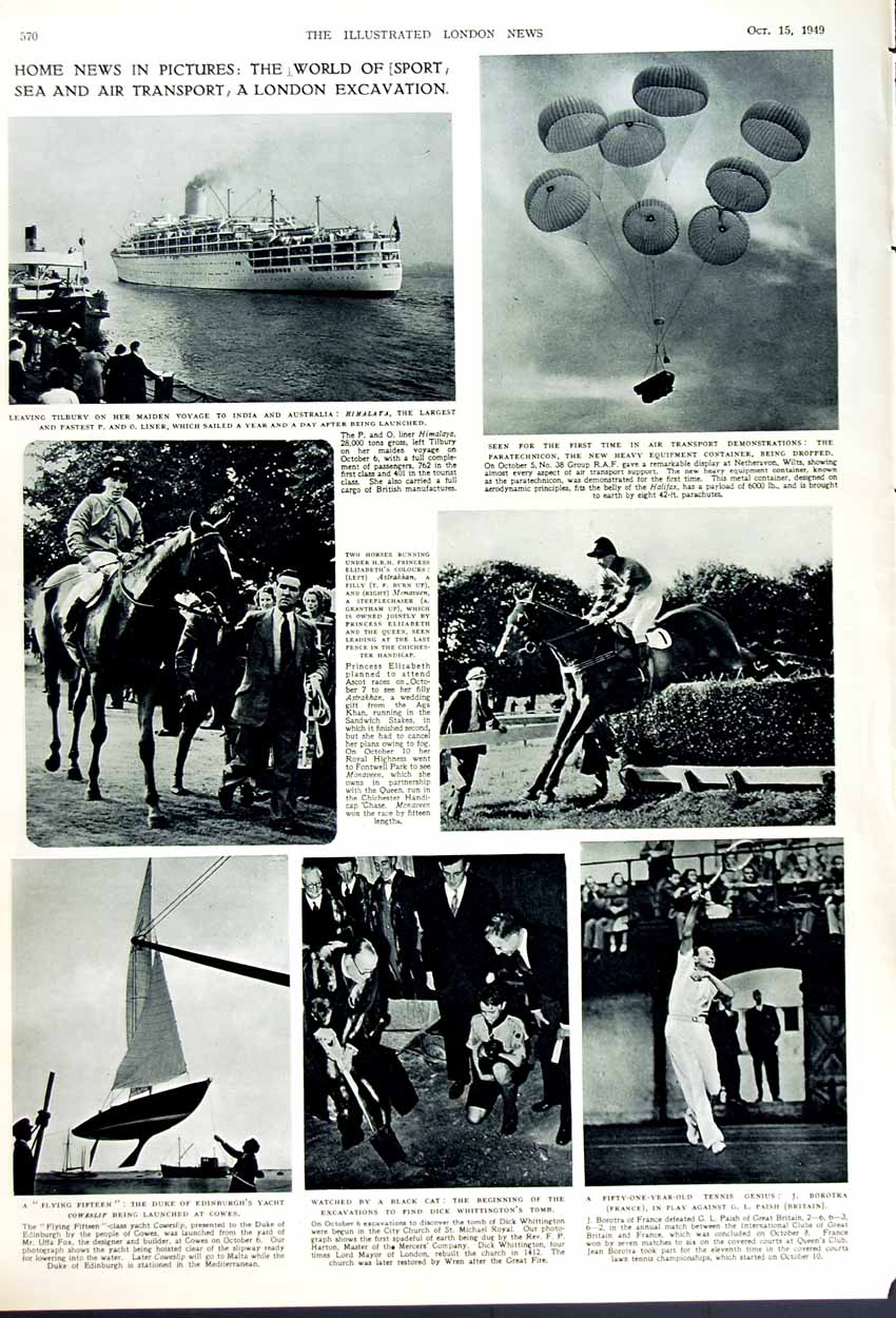 Old Vintage Print 1949 Cricket Sport Sutcliffe Truman America Ship Paish 20th