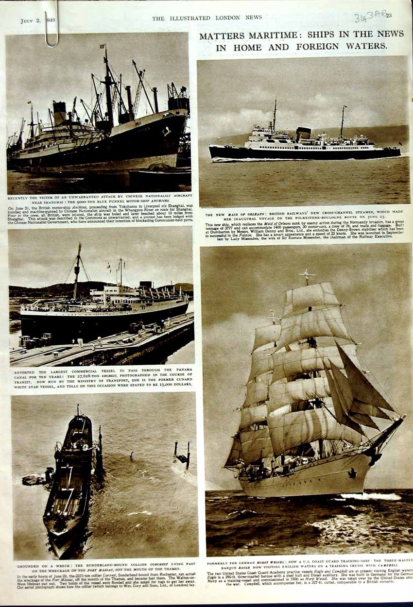 Original Old Vintage Print 1949 Ships Corcrest Georgic Campbell Laboratory