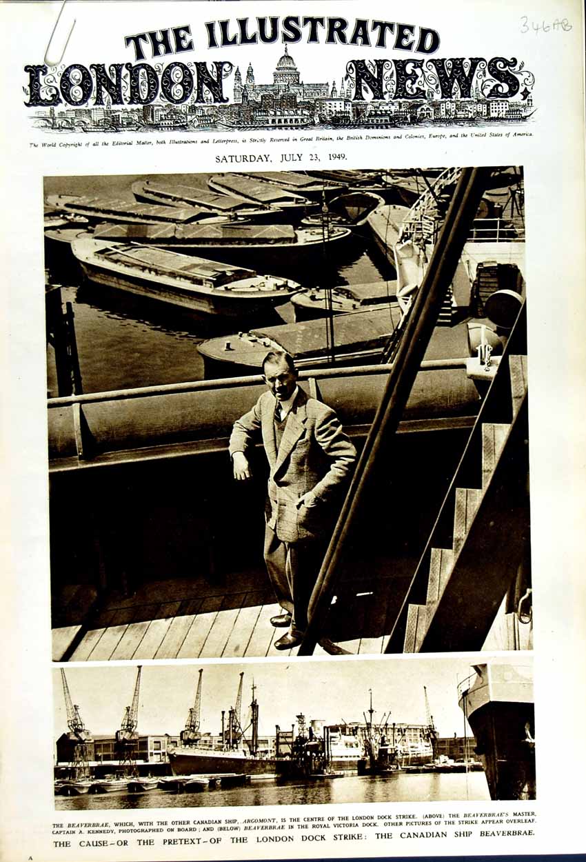 Old Vintage Print 1949 London Dock Strike Ship Beaverbrae Mcneil Barrett 20th