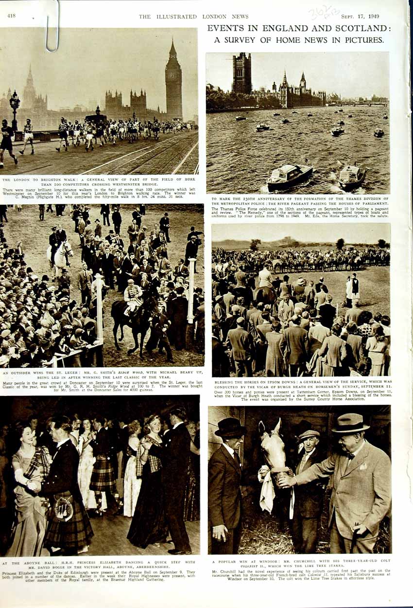 Old Vintage Print 1949 Houses Parliament Westminster Churchill Braemar 20th